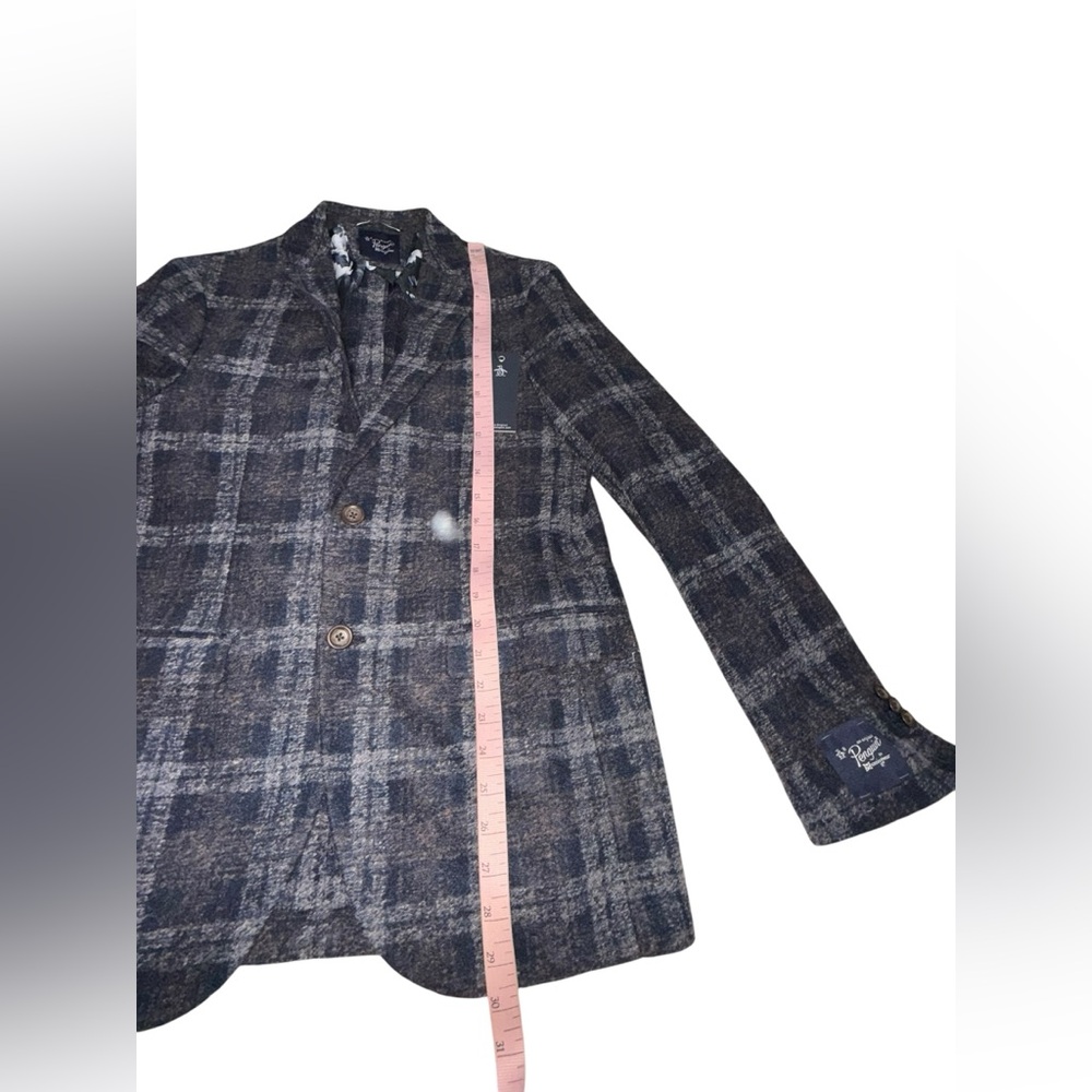 Original Penguin "Orlan" Slim Fit Sport Coat in a textured grey plaid 36R nwt - Picture 4 of 9